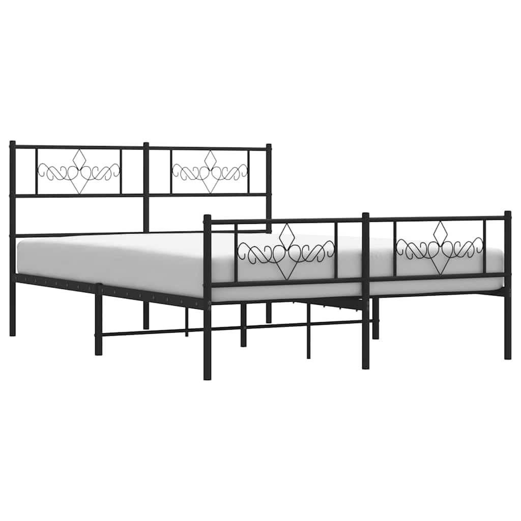 Metal Bed Frame without Mattress with Footboard Black 135x190 cm