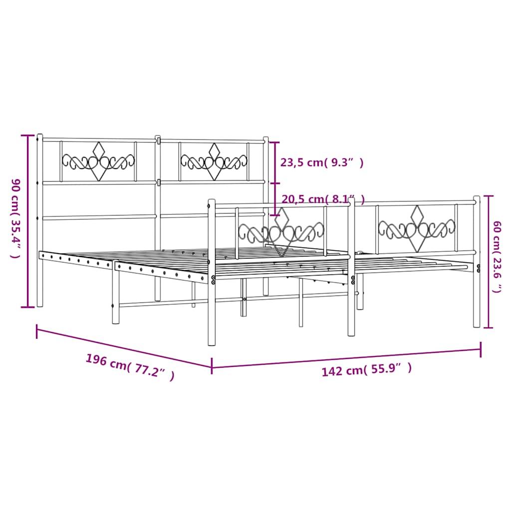 Metal Bed Frame without Mattress with Footboard Black 135x190 cm