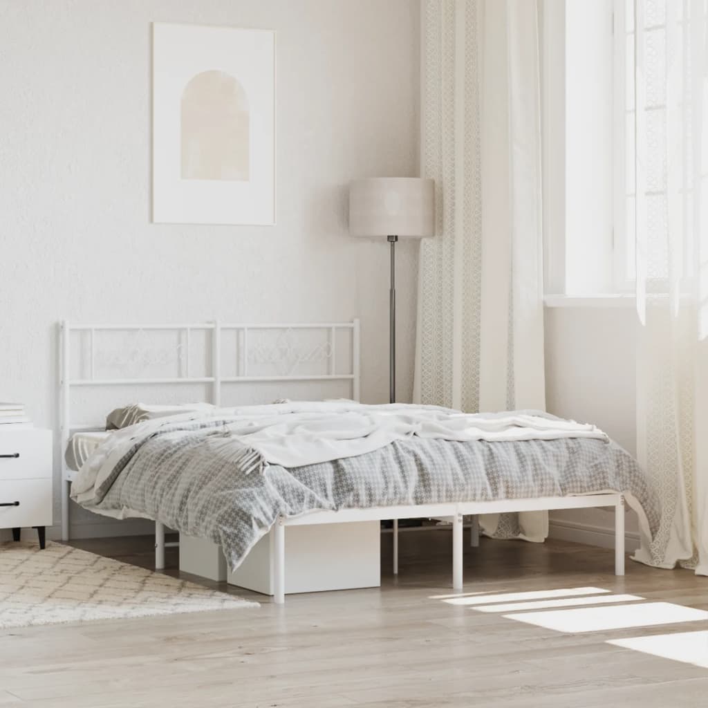 Metal Bed Frame without Mattress with Headboard White 135x190 cm