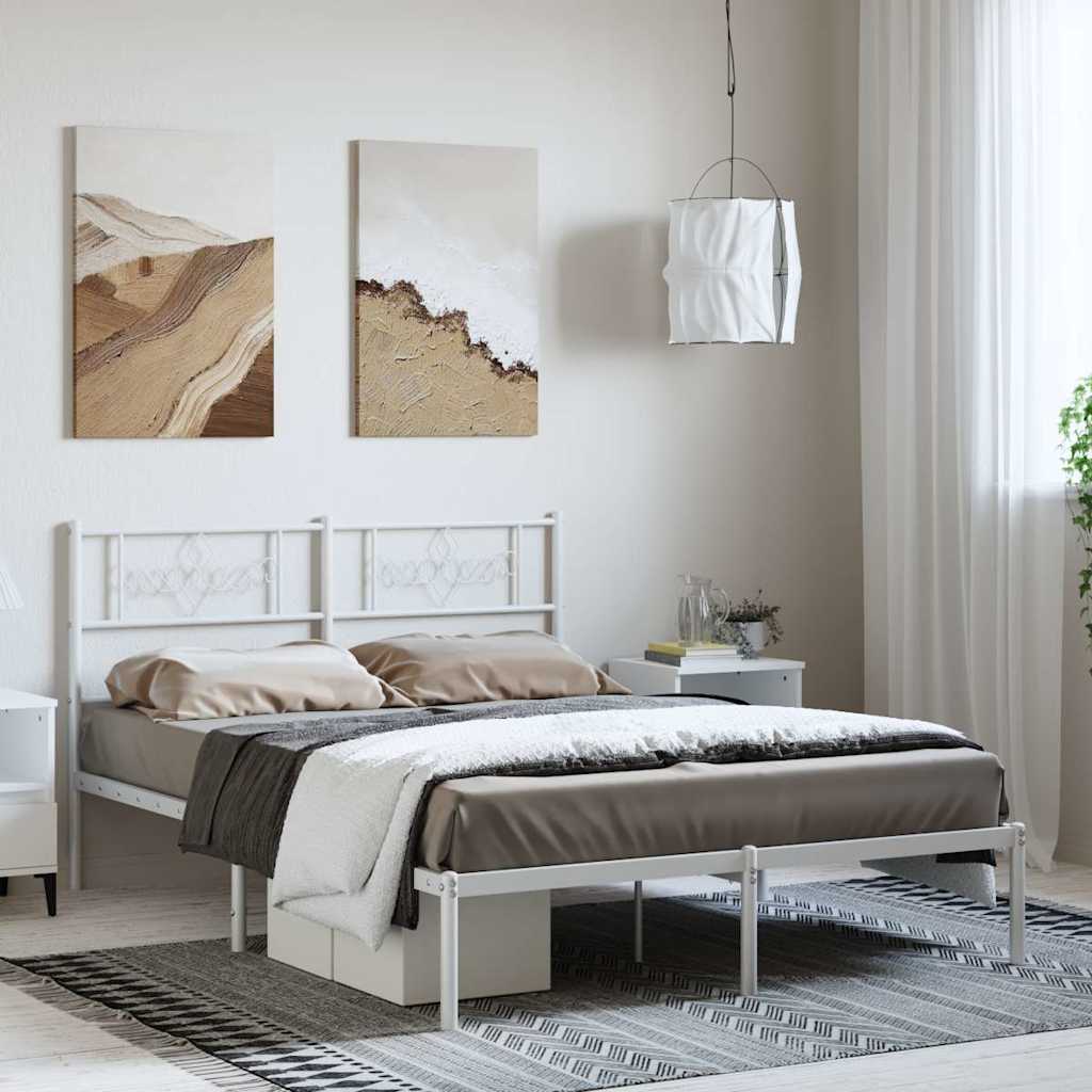 Metal Bed Frame without Mattress with Headboard White 135x190 cm
