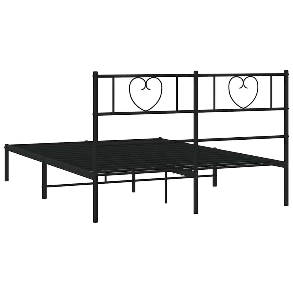 Metal Bed Frame without Mattress with Headboard Black 135x190 cm