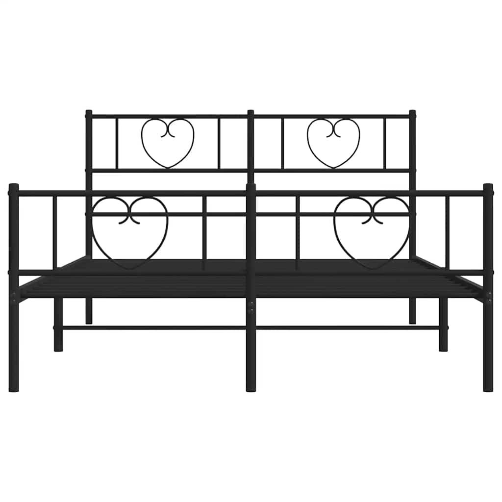 Metal Bed Frame without Mattress with Footboard Black 135x190 cm