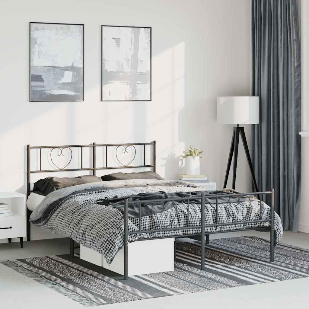 Metal Bed Frame without Mattress with Footboard Black 150x200 cm