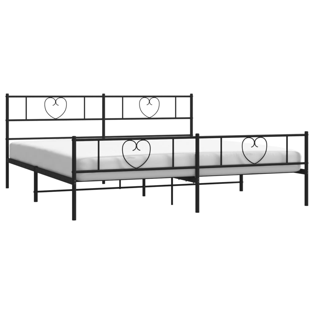 Metal Bed Frame without Mattress with Footboard Black 183x203 cm King