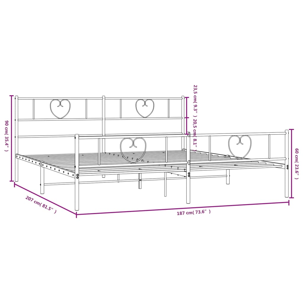 Metal Bed Frame without Mattress with Footboard Black 183x203 cm King