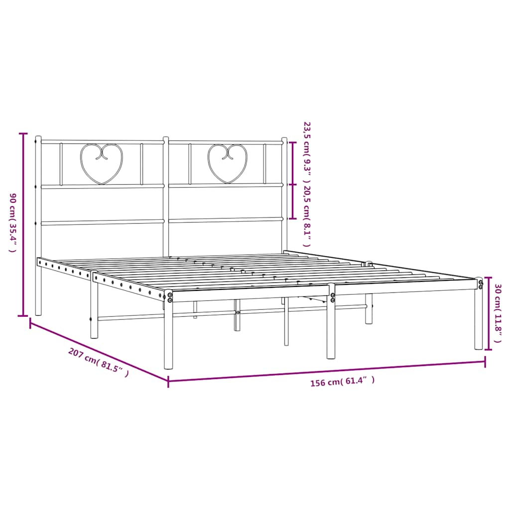 Metal Bed Frame without Mattress with Headboard White 150x200 cm