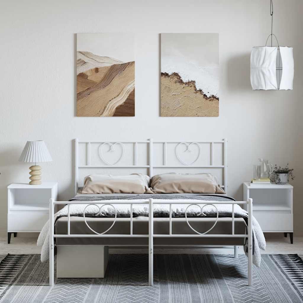 Metal Bed Frame without Mattress with Footboard White 150x200 cm