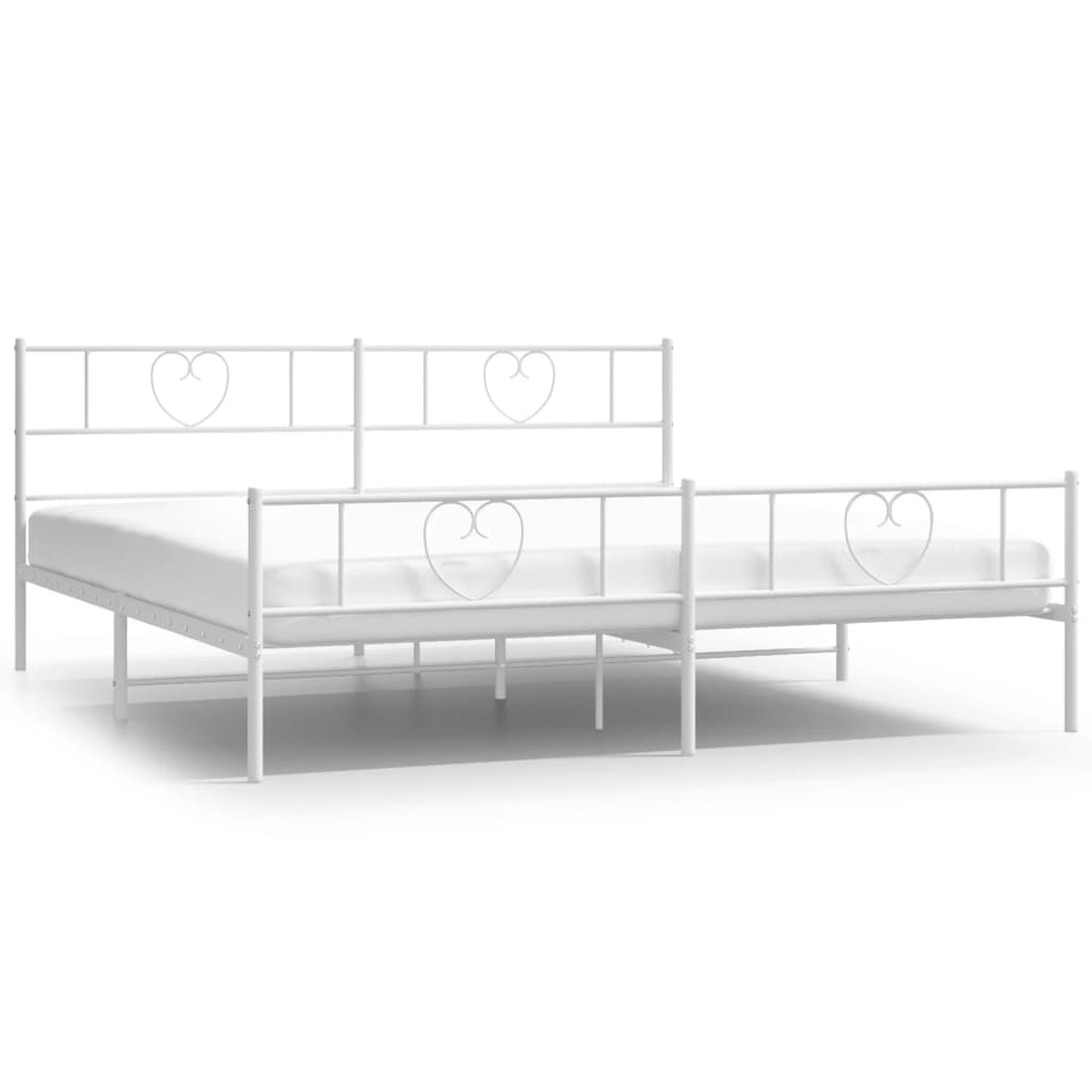 Metal Bed Frame without Mattress with Footboard White 183x203 cm King