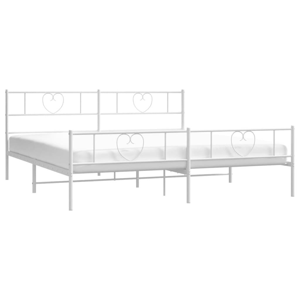 Metal Bed Frame without Mattress with Footboard White 183x203 cm King