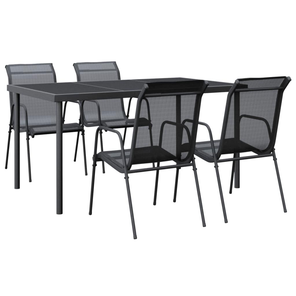 5 Piece Garden Dining Set Black Steel and Textilene