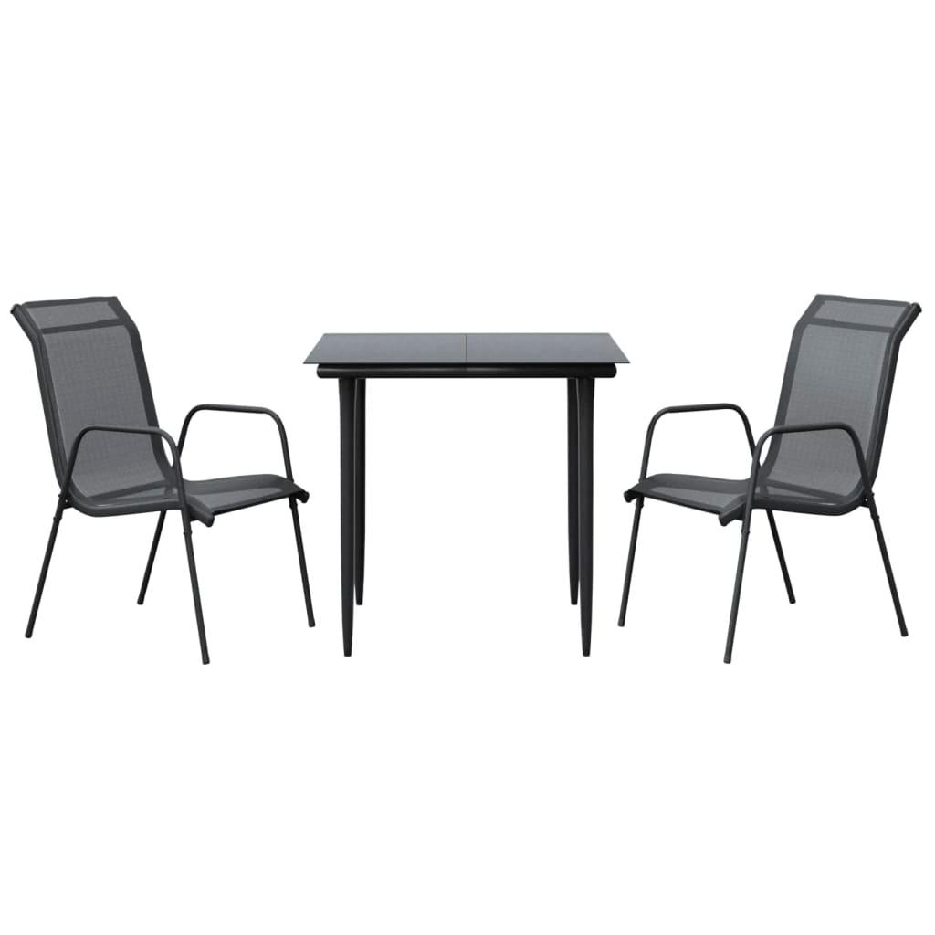 3 Piece Garden Dining Set Black Steel and Textilene