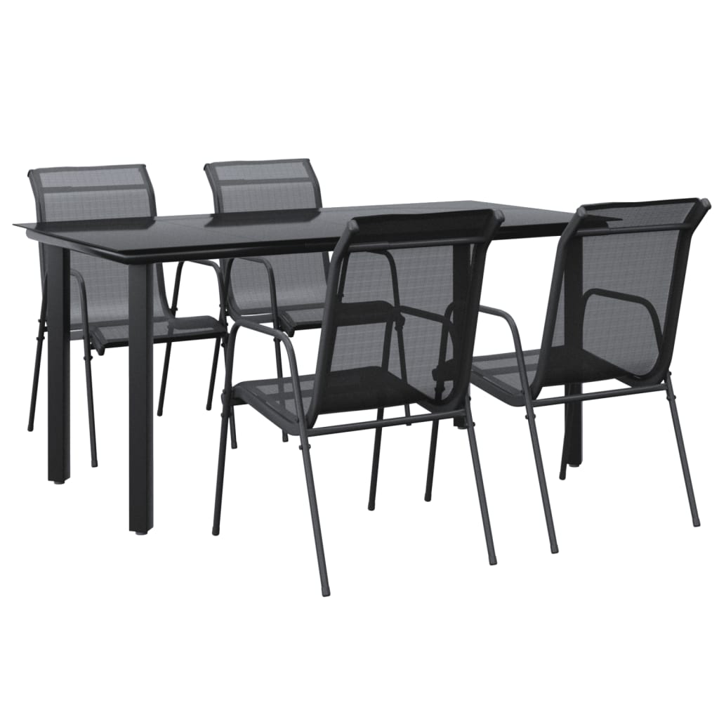 5 Piece Garden Dining Set Black Steel and Textilene