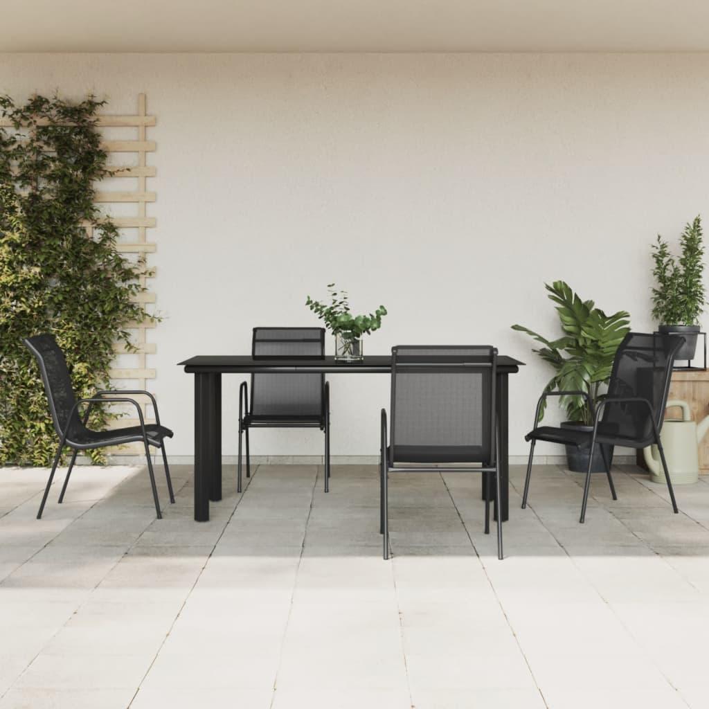 5 Piece Garden Dining Set Black Steel and Textilene