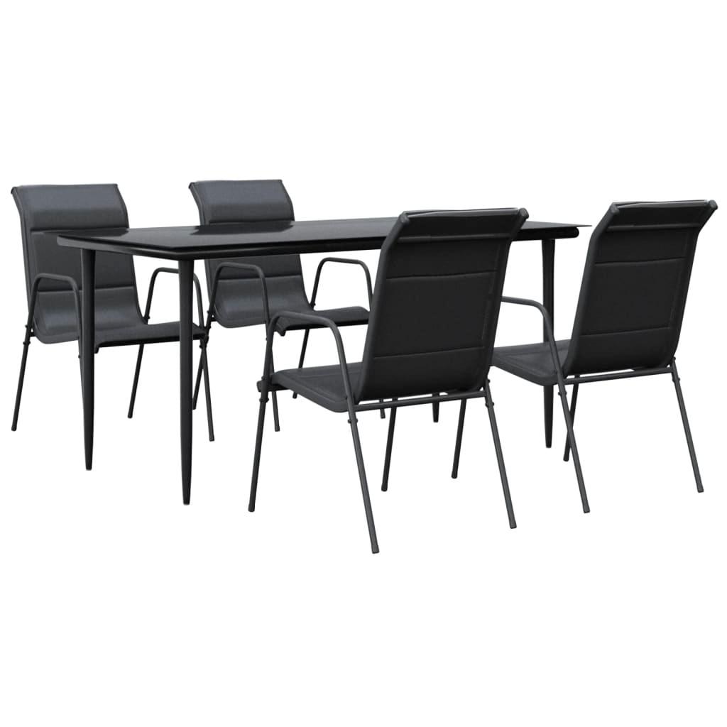 5 Piece Garden Dining Set Black Steel and Textilene