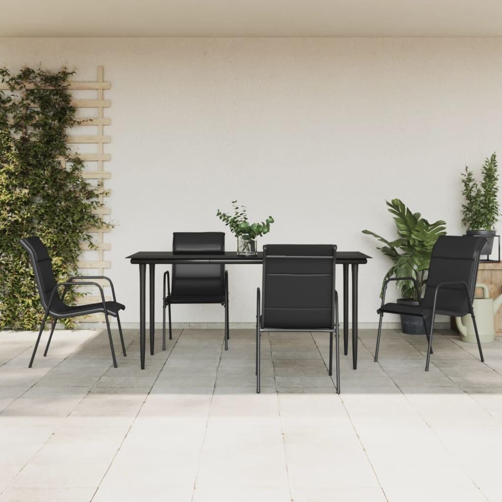 5 Piece Garden Dining Set Black Steel and Textilene