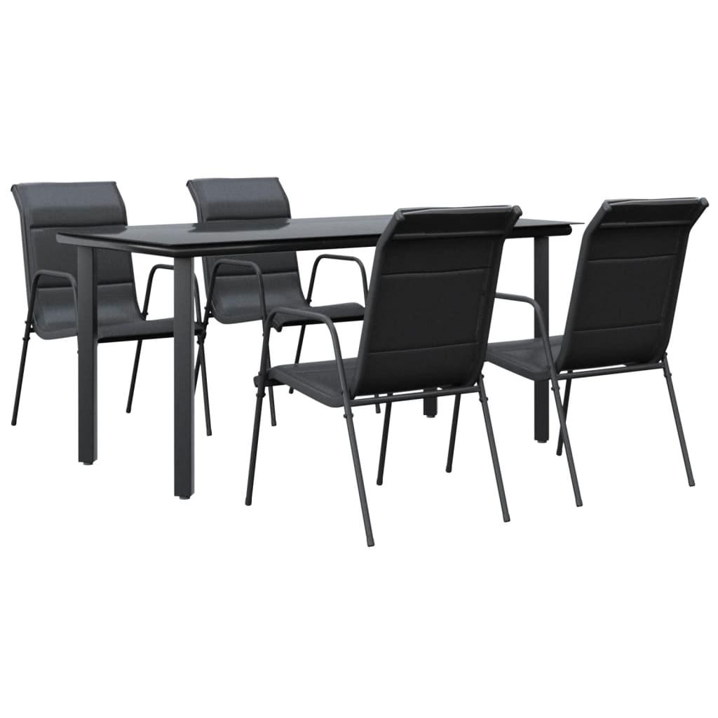 5 Piece Garden Dining Set Black Steel and Textilene