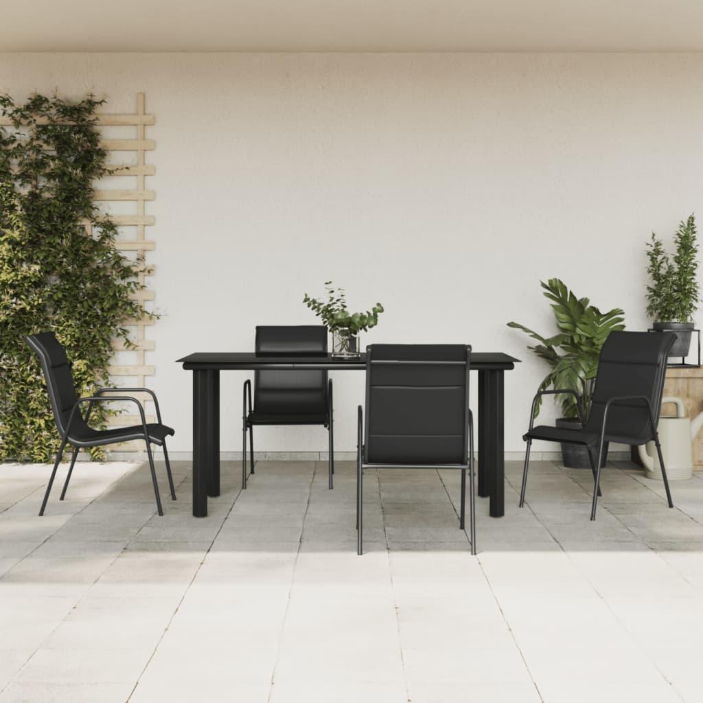 5 Piece Garden Dining Set Black Steel and Textilene