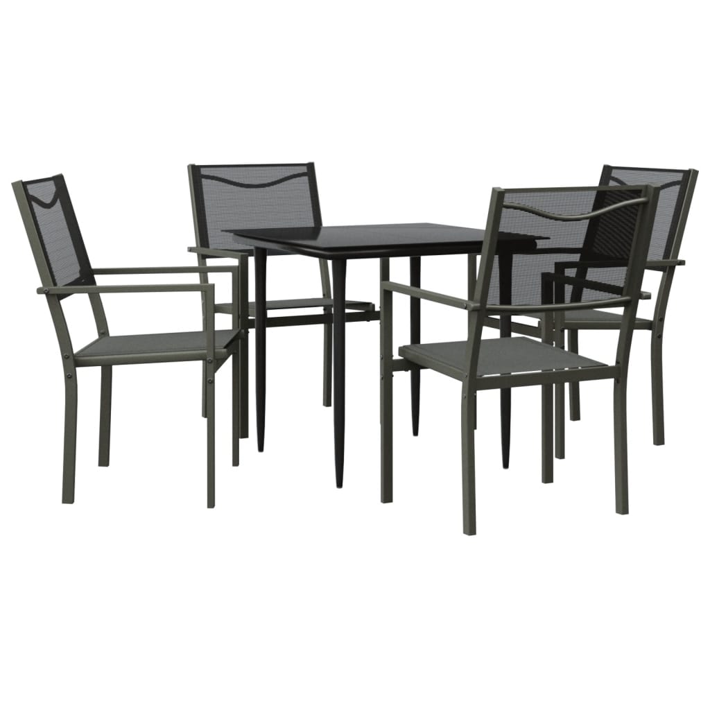 5 Piece Garden Dining Set Black Steel and Textilene