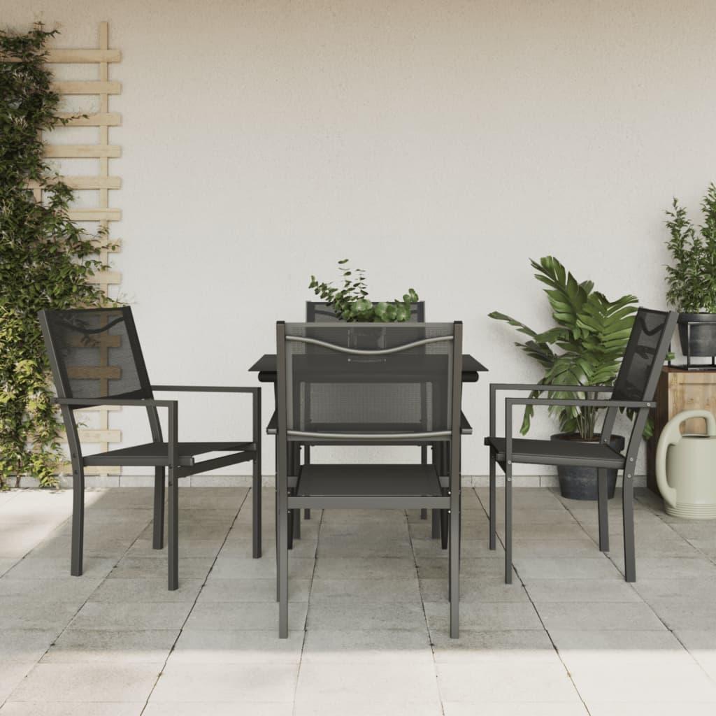 5 Piece Garden Dining Set Black Steel and Textilene