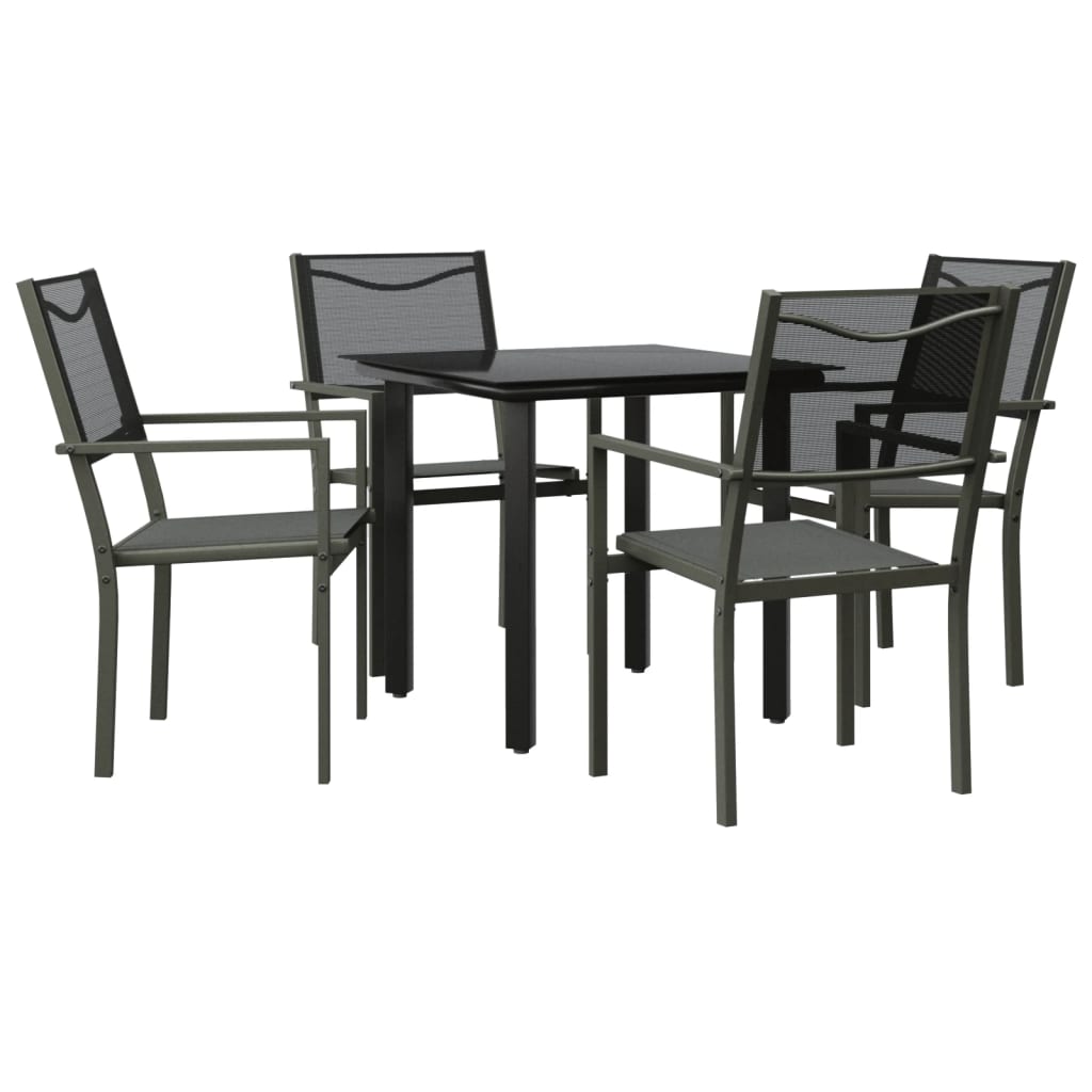 5 Piece Garden Dining Set Black Steel and Textilene