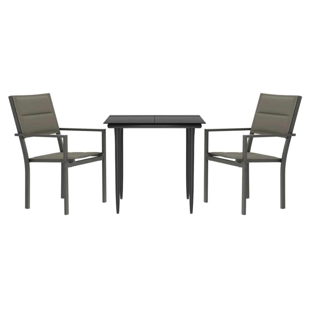 3 Piece Garden Dining Set Black Steel and Textilene