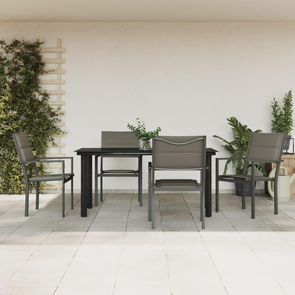 5 Piece Garden Dining Set Black Steel and Textilene