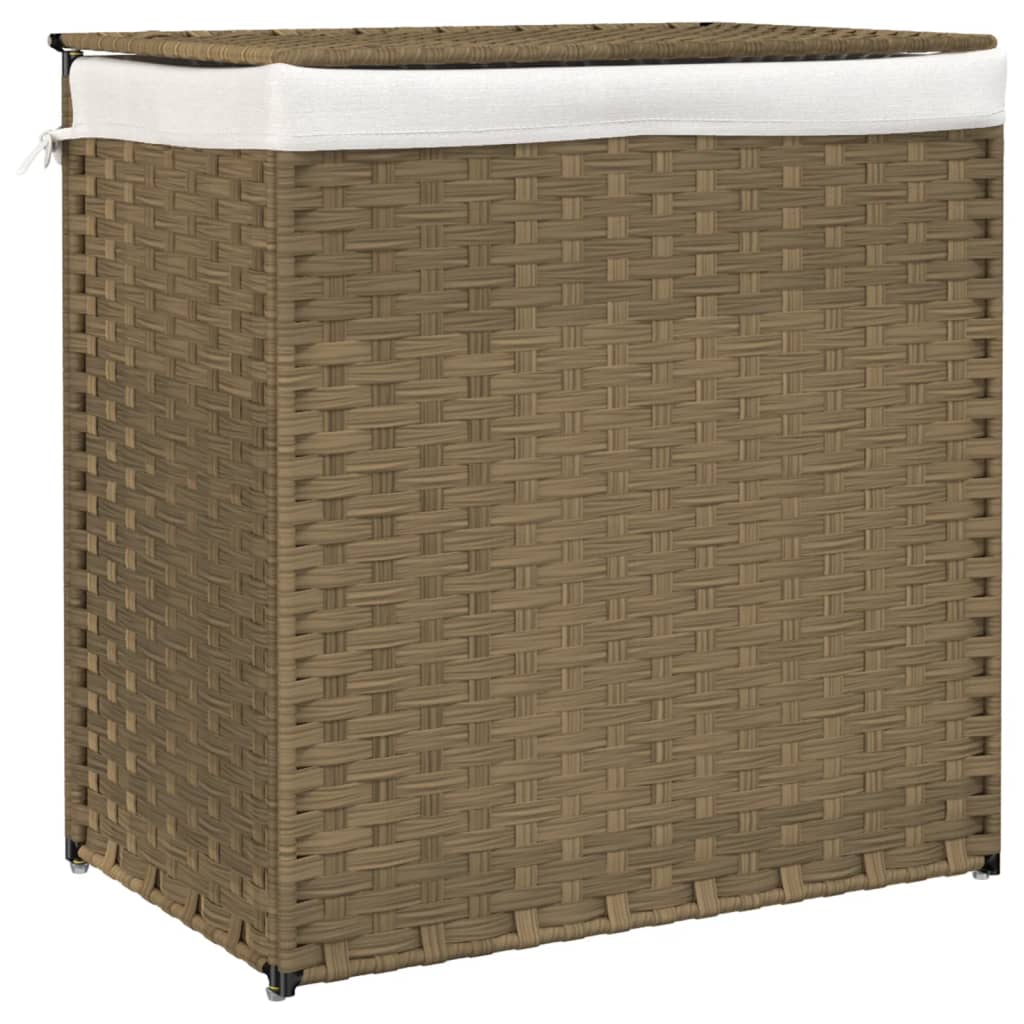 Laundry Basket with 2 Sections 53x35x57 cm Poly Rattan