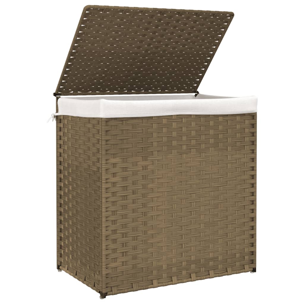 Laundry Basket with 2 Sections 53x35x57 cm Poly Rattan