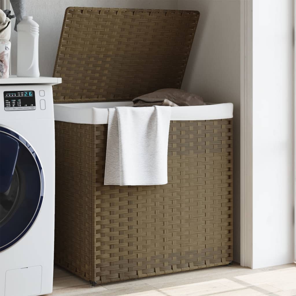 Laundry Basket with 2 Sections 53x35x57 cm Poly Rattan