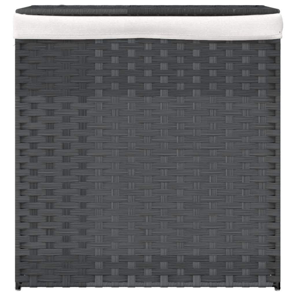 Laundry Basket with 2 Sections Grey 53x35x57 cm Poly Rattan