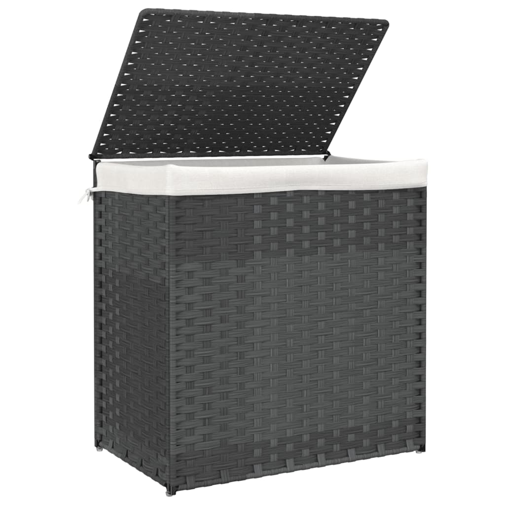 Laundry Basket with 2 Sections Grey 53x35x57 cm Poly Rattan