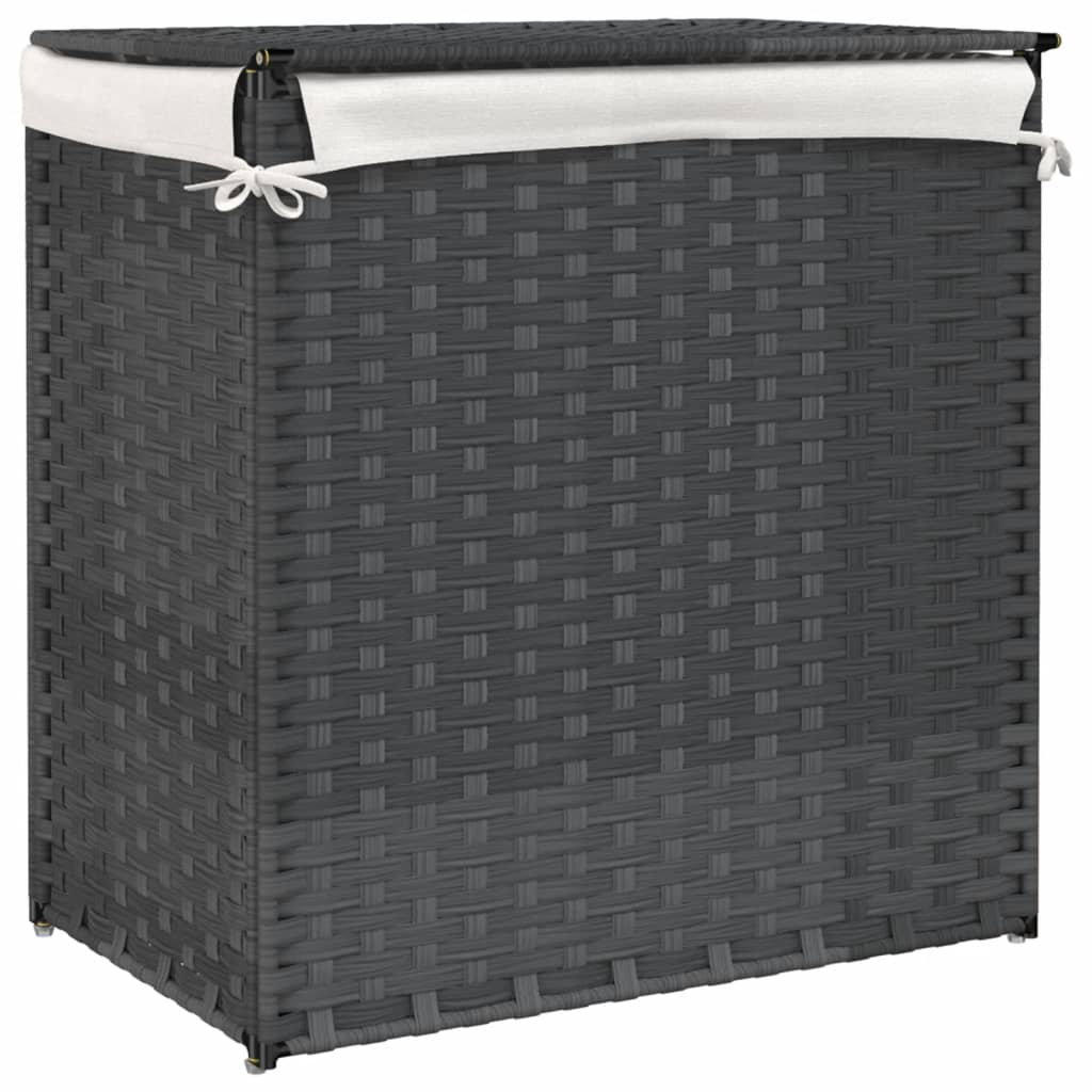 Laundry Basket with 2 Sections Grey 53x35x57 cm Poly Rattan