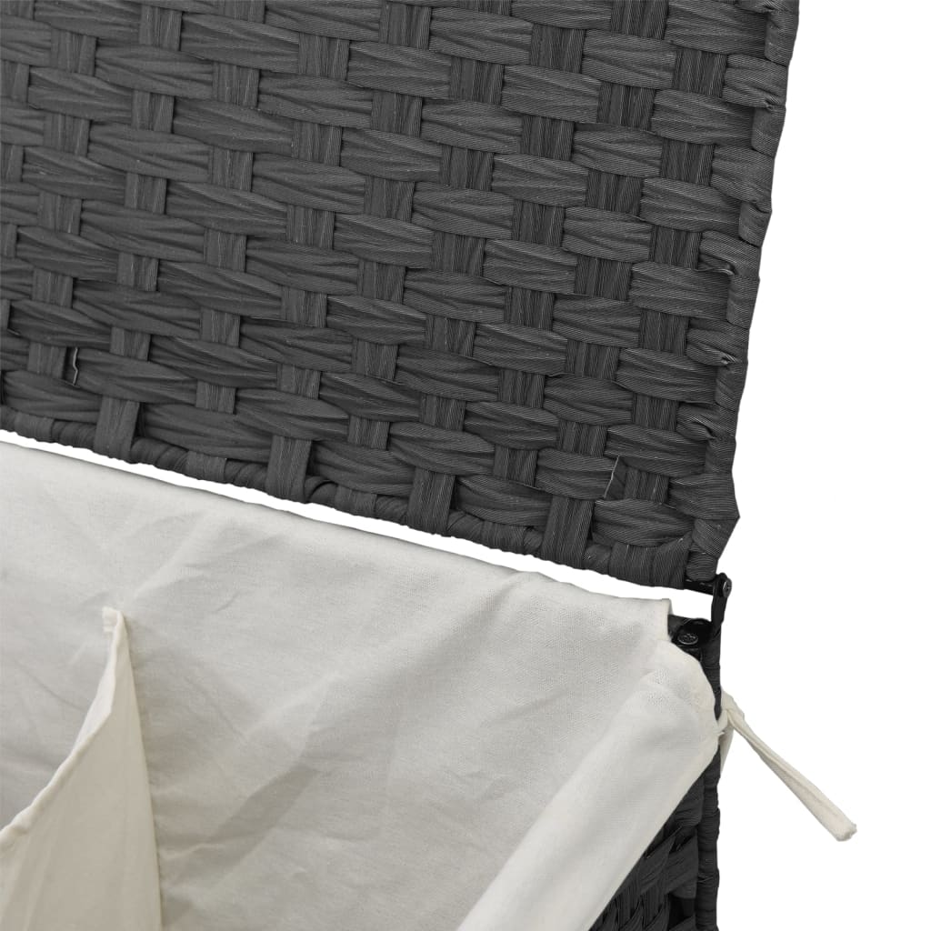 Laundry Basket with 2 Sections Grey 53x35x57 cm Poly Rattan