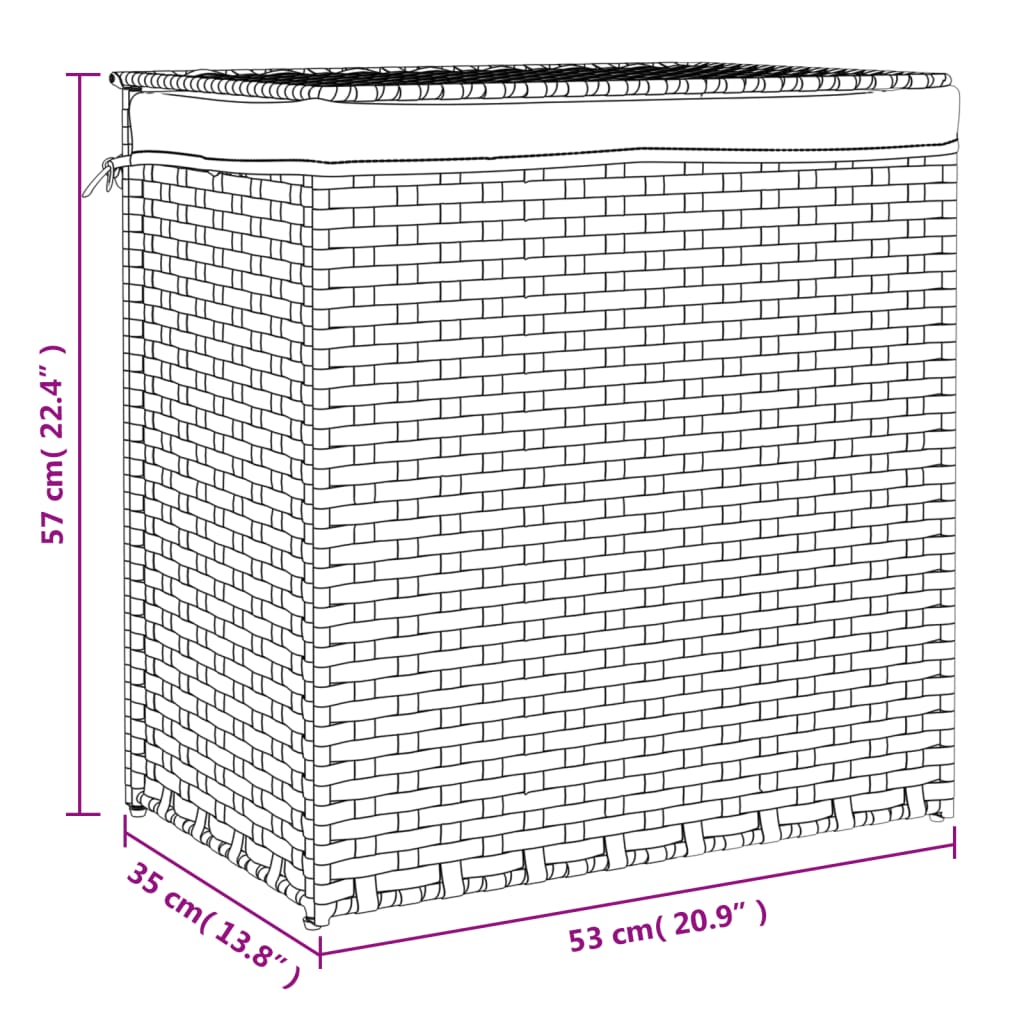 Laundry Basket with 2 Sections Grey 53x35x57 cm Poly Rattan