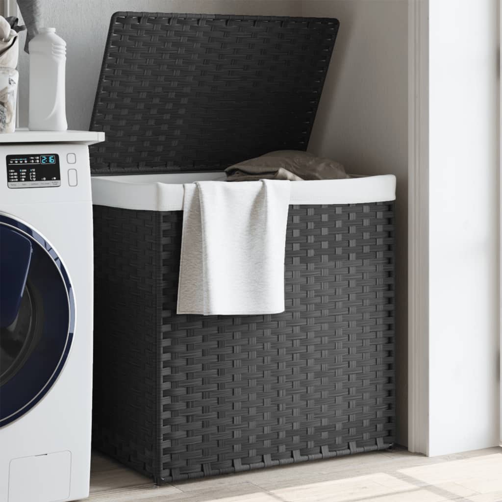Laundry Basket with 2 Sections Grey 53x35x57 cm Poly Rattan