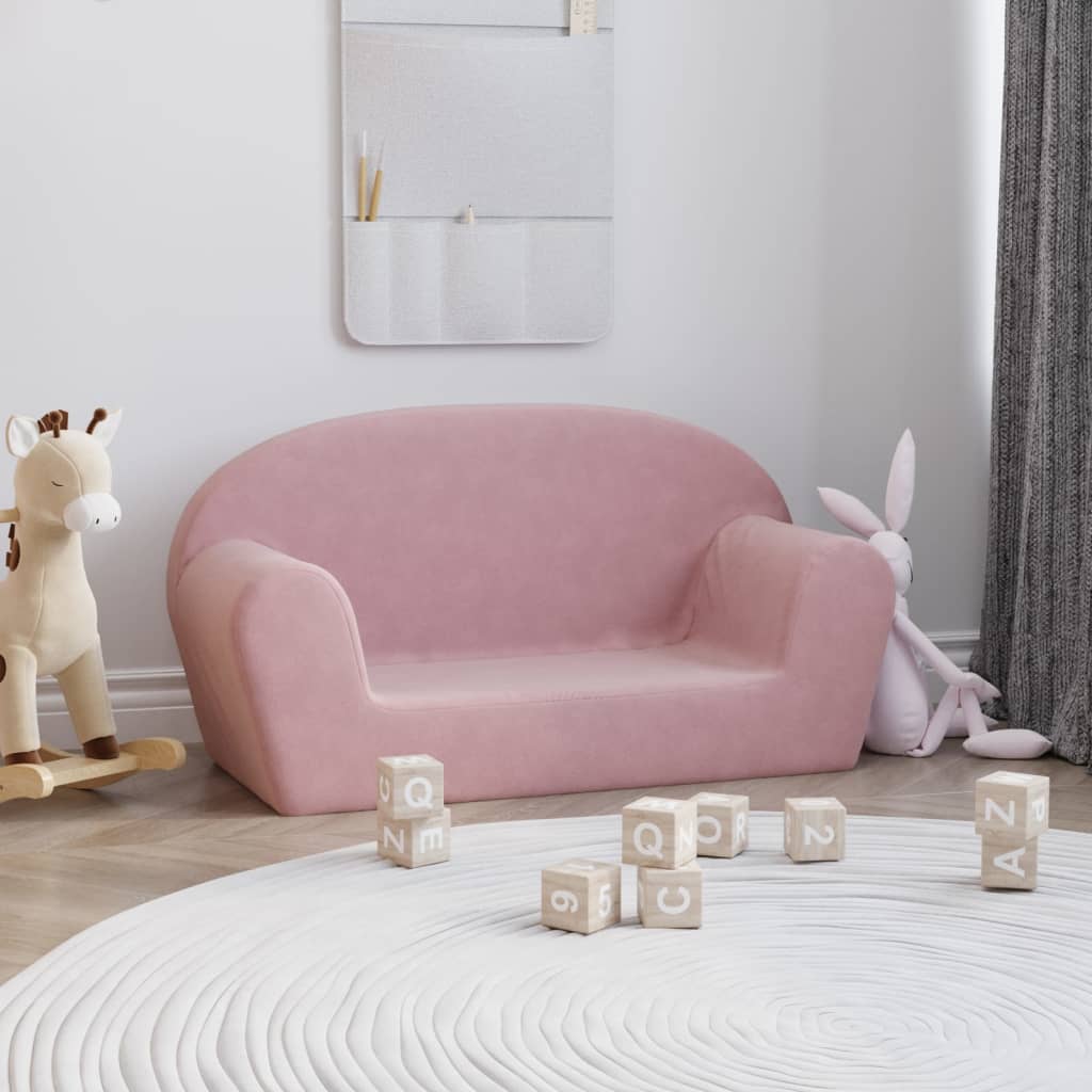 Kids' Sofa 2-Seater Pink Soft Plush
