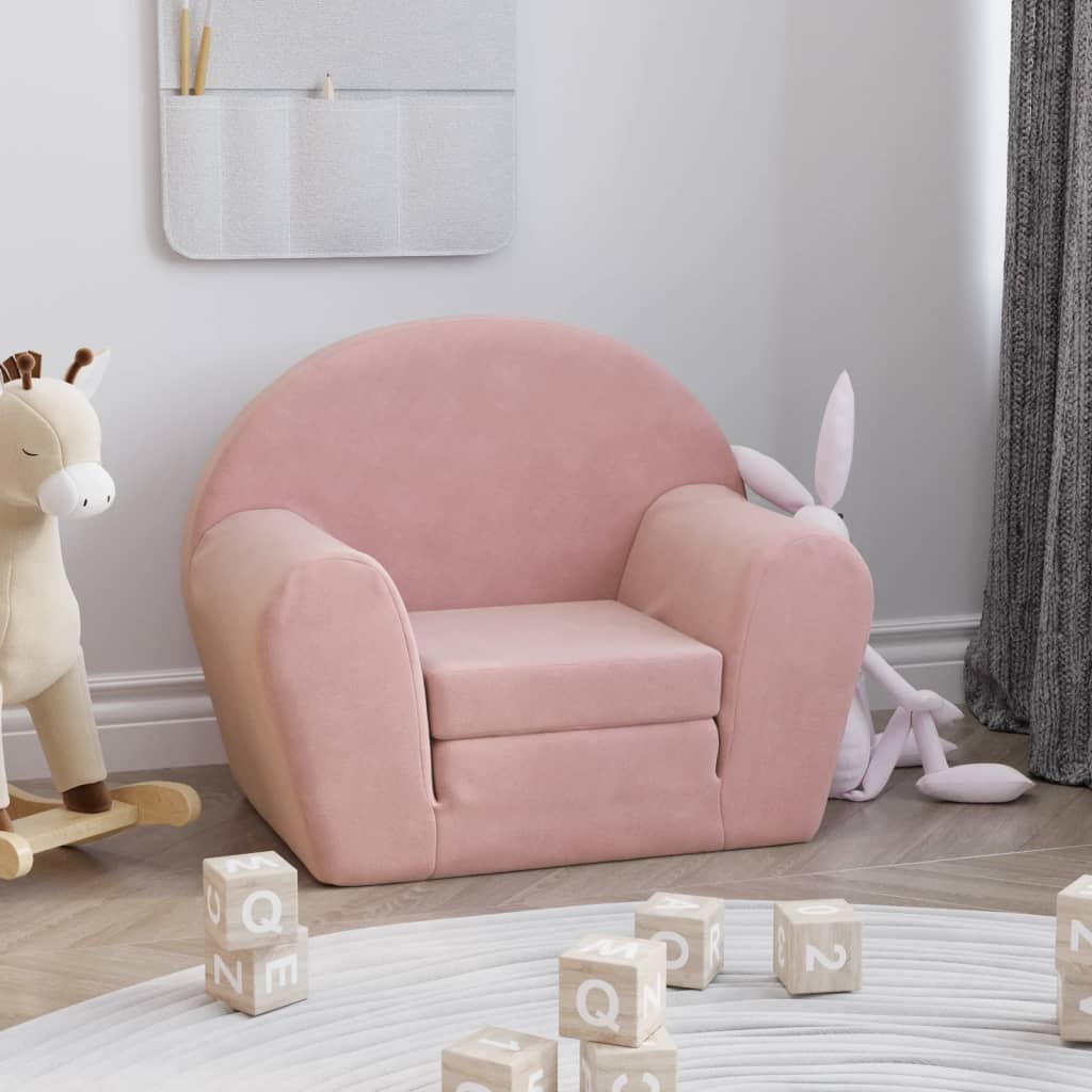Kids' Sofa Bed Pink Soft Plush