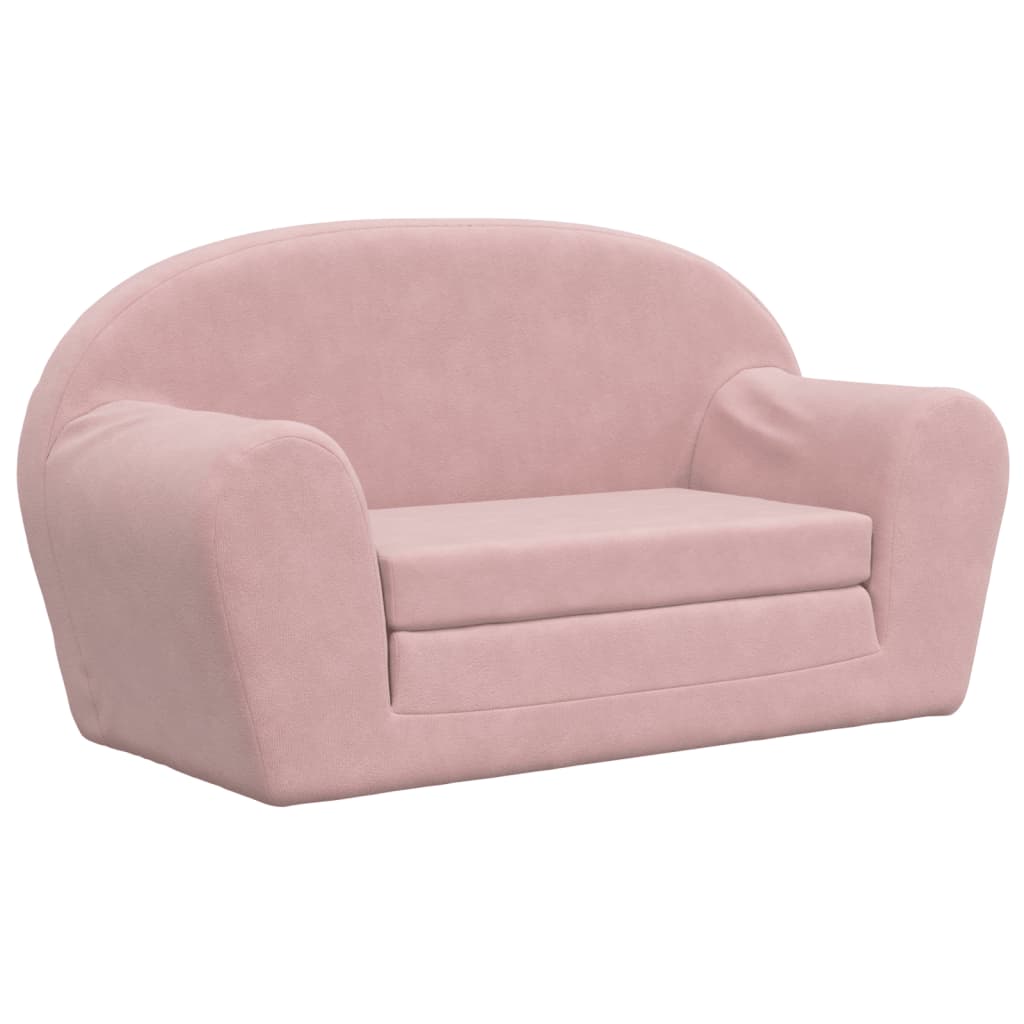 Kids' Sofa Bed 2-Seater Pink Soft Plush