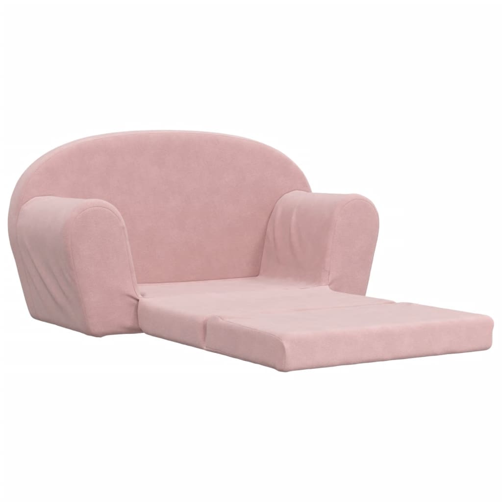 Kids' Sofa Bed 2-Seater Pink Soft Plush