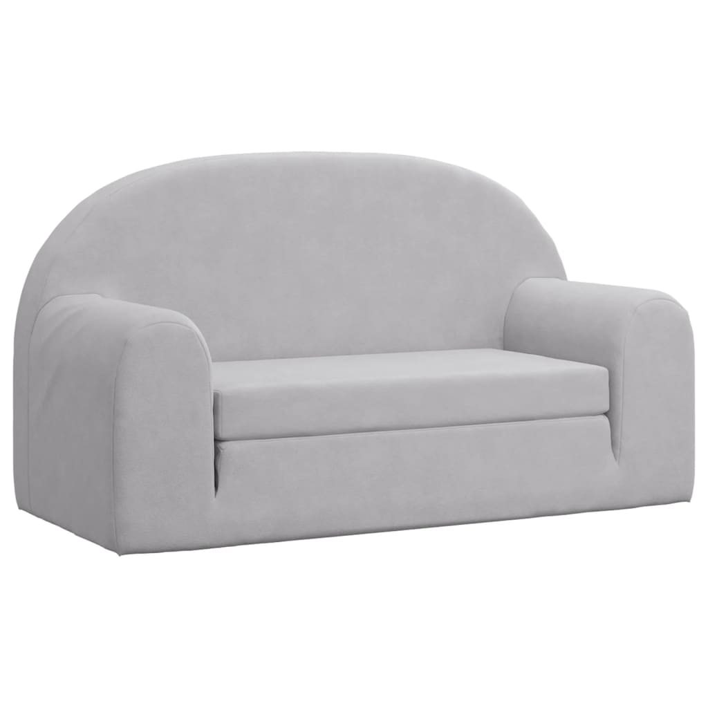Kids'Sofa Bed 2-Seater Light Grey Soft Plush