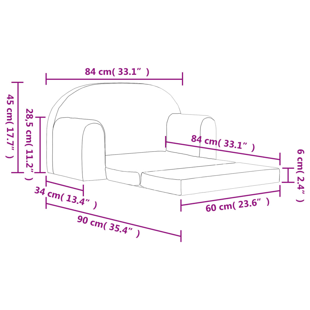 Kids'Sofa Bed 2-Seater Light Grey Soft Plush