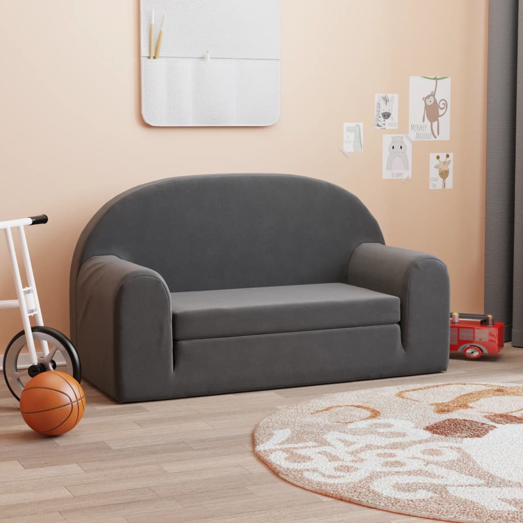 Kids' Sofa Bed 2-Seater Anthracite Soft Plush