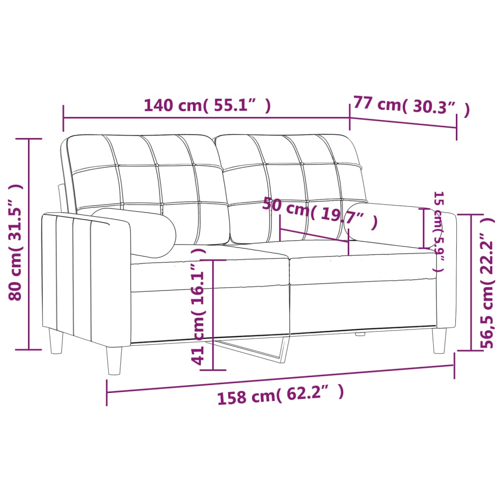 2-Seater Sofa with Throw Pillows Light Grey 140 cm Fabric