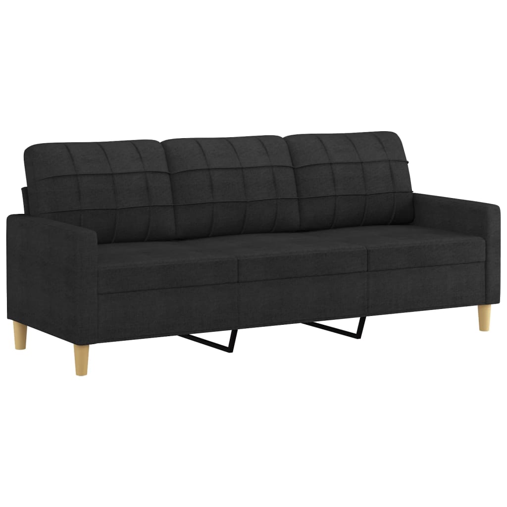 3-Seater Sofa with Throw Pillows Black 180 cm Fabric