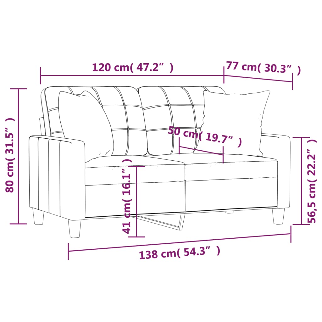 2-Seater Sofa with Throw Pillows Cream 120 cm Faux Leather