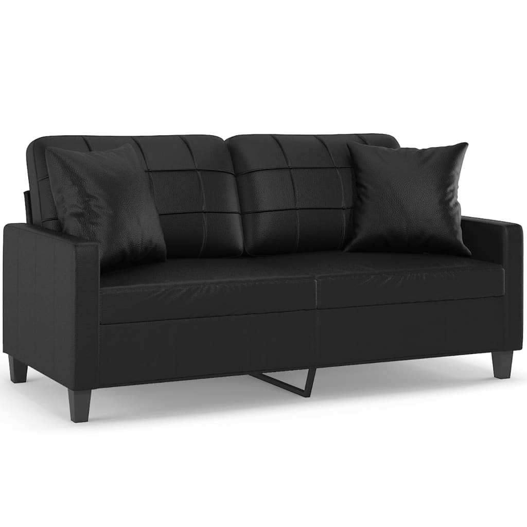 2-Seater Sofa with Throw Pillows Black 140 cm Faux Leather