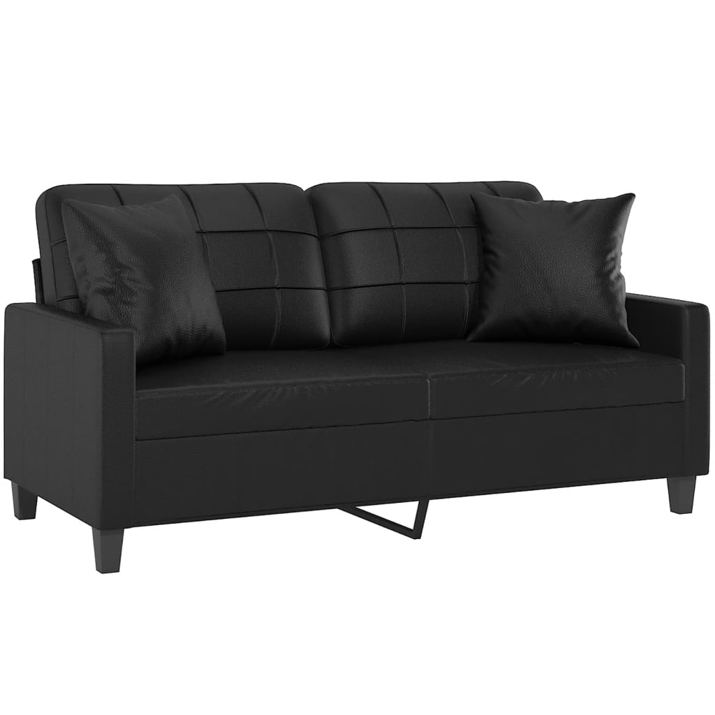 2-Seater Sofa with Throw Pillows Black 140 cm Faux Leather