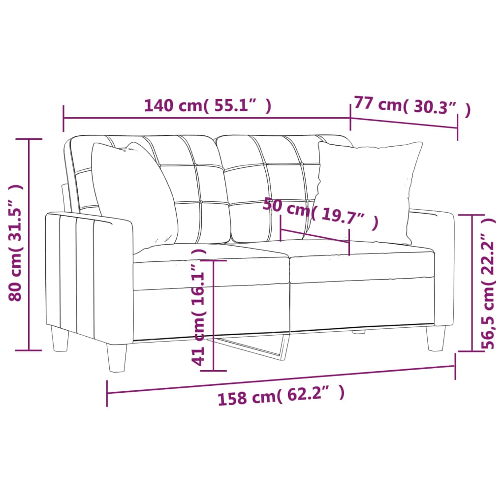 2-Seater Sofa with Throw Pillows Grey 140 cm Faux Leather