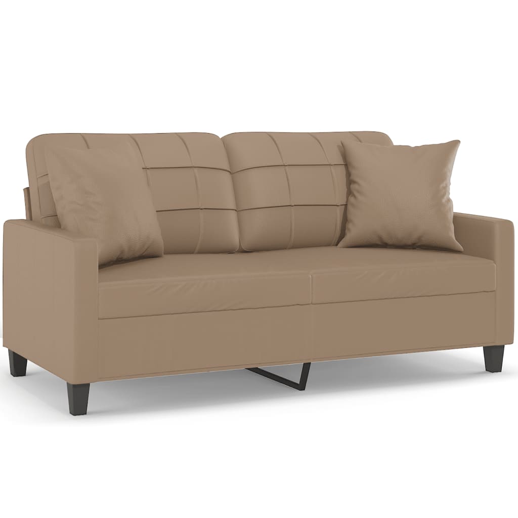 2-Seater Sofa with Throw Pillows Cappuccino 140 cm Faux Leather