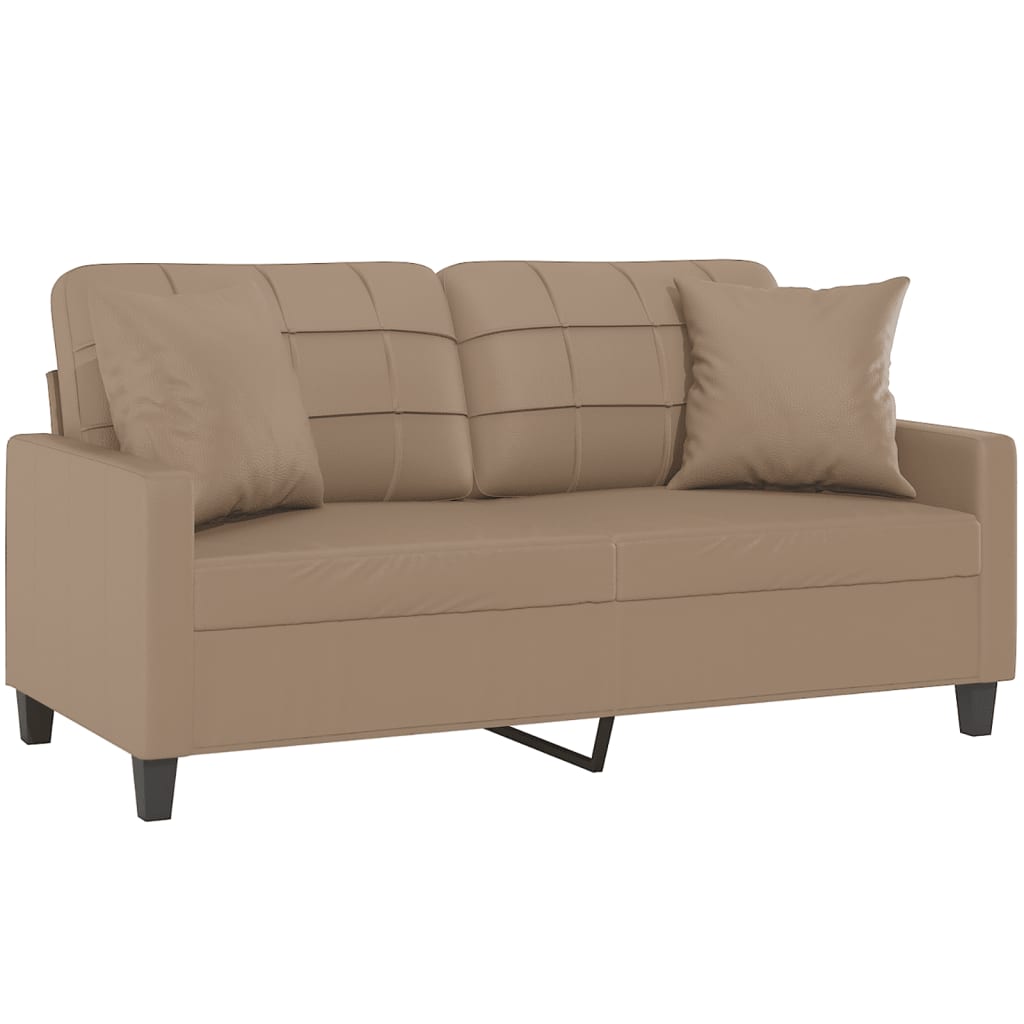 2-Seater Sofa with Throw Pillows Cappuccino 140 cm Faux Leather